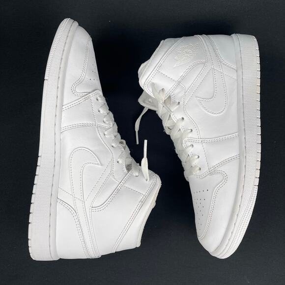 Nike Air Jordan 1 Mid Triple White Men Size 9.5 Leather Sneaker main image 9